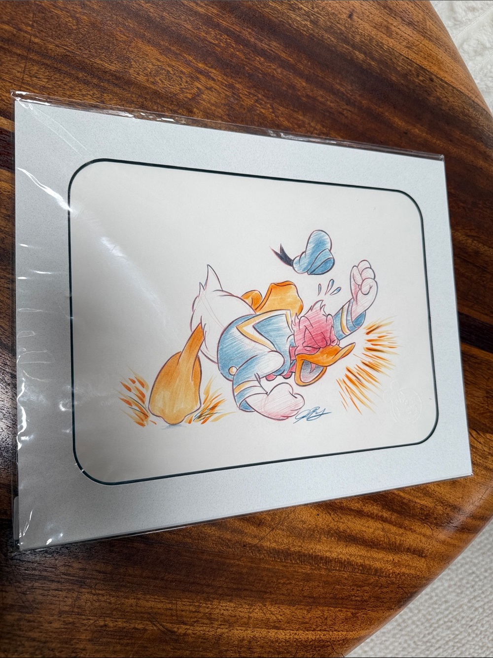 Disney original signed -still cell art of Donald Duck. Authentic embossed stamp